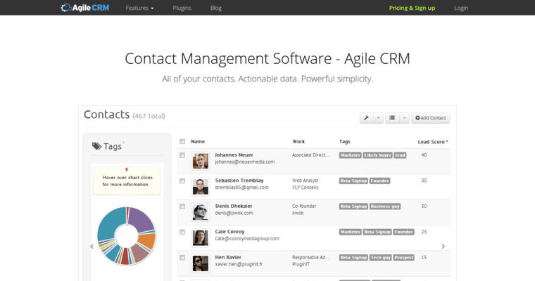 Contact page of #6 Top Customer Relationship Management Application: Agile CRM