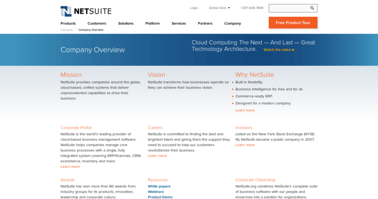 About page of #1 Leading CRM Application: Netsuite