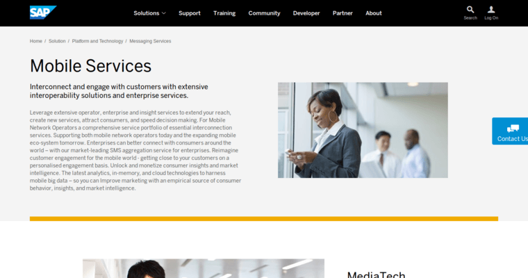 Service page of #1 Best CRM Application: SAP
