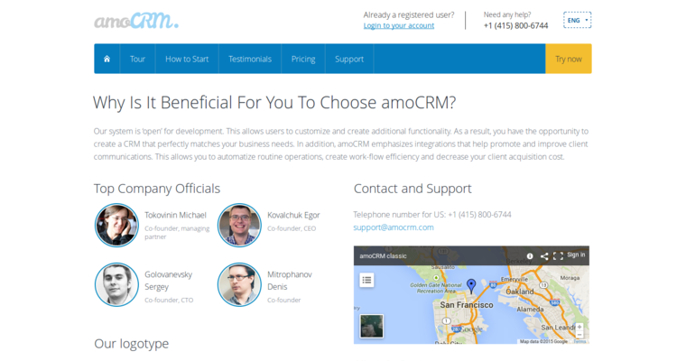 About page of #2 Leading Cloud CRM Software: amoCRM