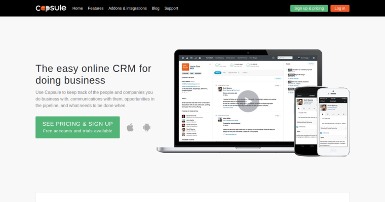 Home page of #2 Top Online CRM Solution: Capsule