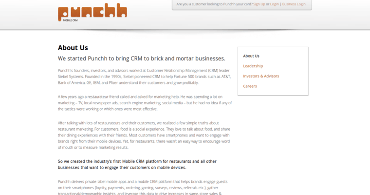About page of #2 Leading Small Business CRM Solution: Punchh
