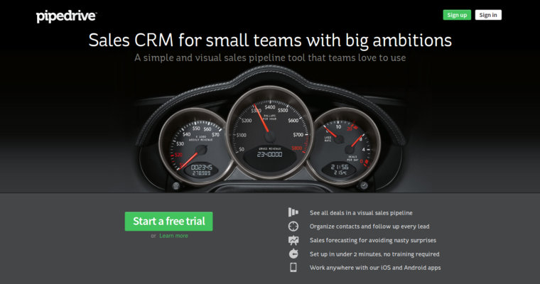 Home page of #3 Top Startup CRM Application: Pipedrive