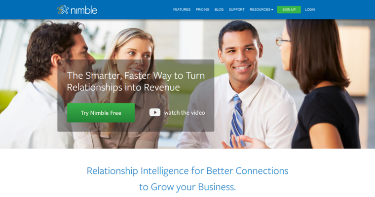 Home page of #2 Leading Startup CRM Application: Nimble
