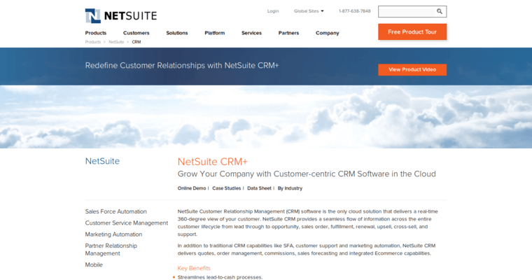 Home page of #13 Best Customer Relationship Management Application: Netsuite