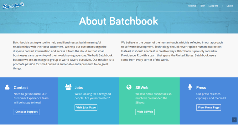 About page of #18 Best Customer Relationship Management Application: Batchbook