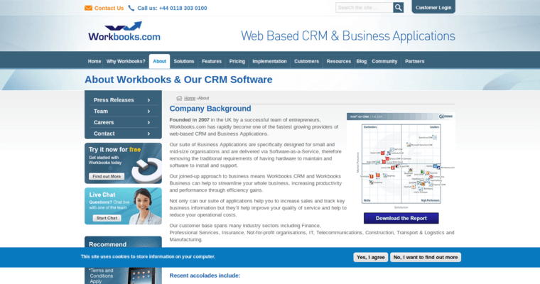 About page of #11 Leading Customer Relationship Management Application: Workbooks CRM