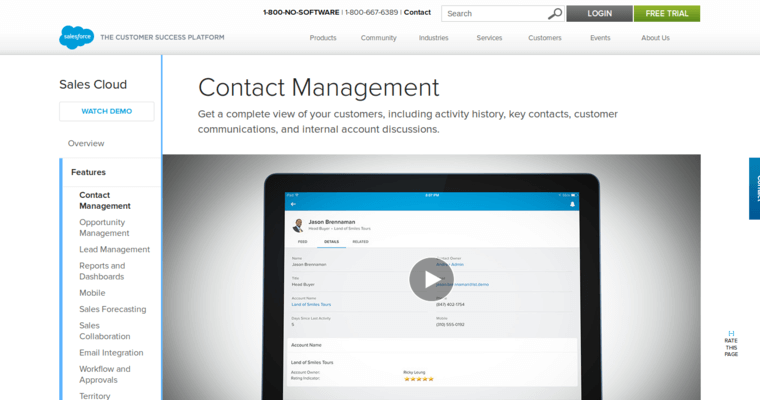 Contact page of #4 Best Customer Relationship Management Program: Salesforce.com