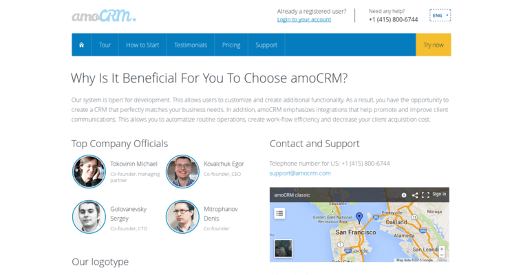 About page of #9 Best CRM Software: amoCRM