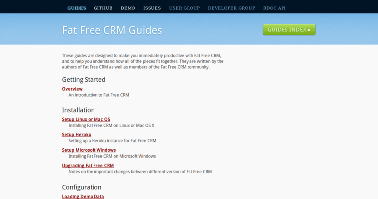 Guide page of #19 Leading CRM Application: Fat Free CRM