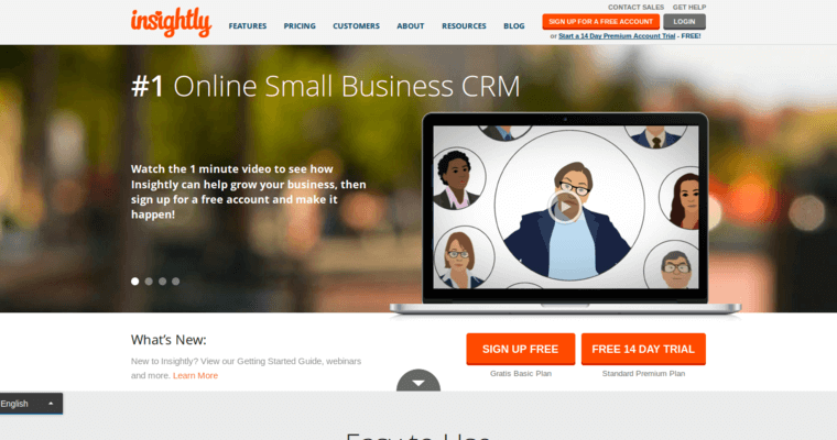 Home page of #12 Top CRM Software: Insightly