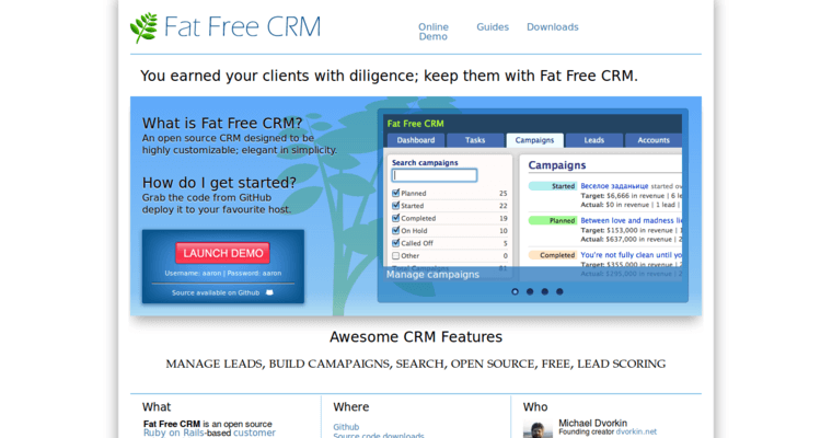 Home page of #19 Leading CRM Application: Fat Free CRM