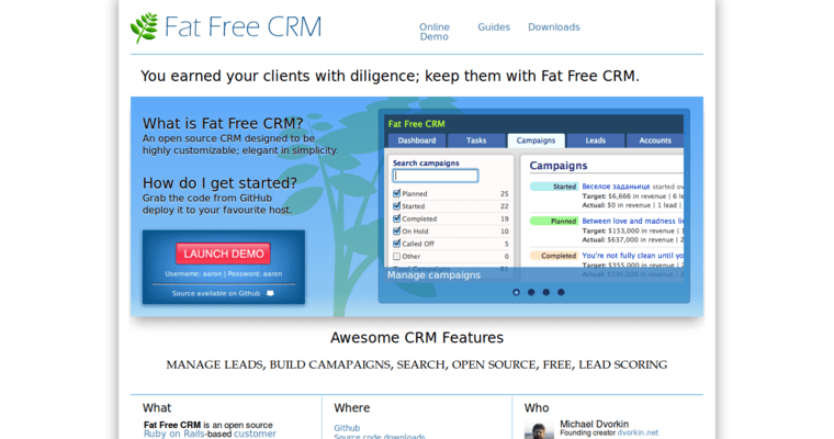 Home page of #19 Top Customer Relationship Management Application: Fat Free CRM