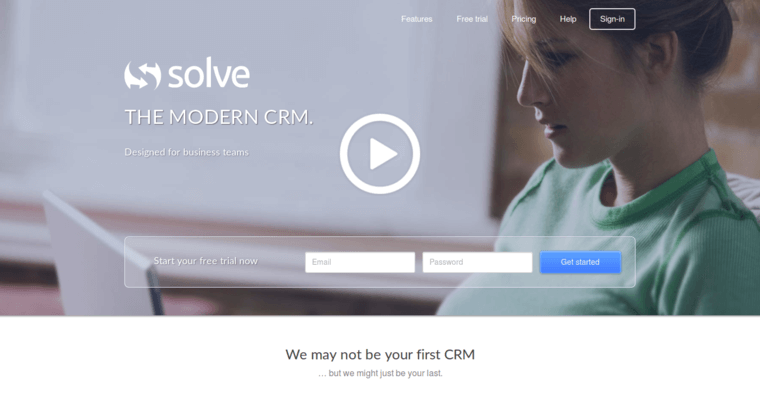 Home page of #14 Best Customer Relationship Management Software: Solve CRM