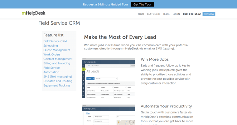 Service page of #23 Leading Customer Relationship Management Program: mHelpDesk