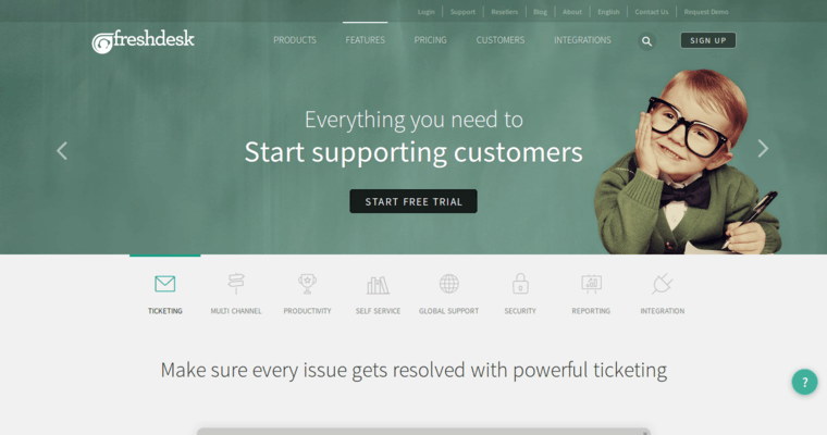 Features page of #14 Top CRM Program: Freshdesk