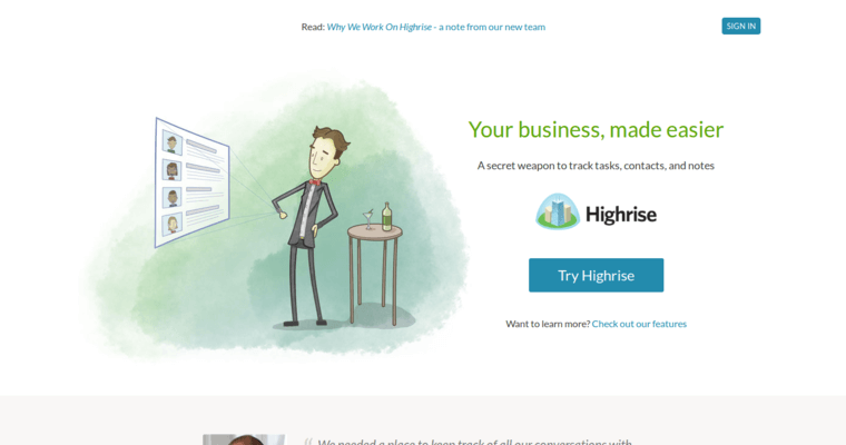 Home page of #10 Best Customer Relationship Management Program: Highrise CRM