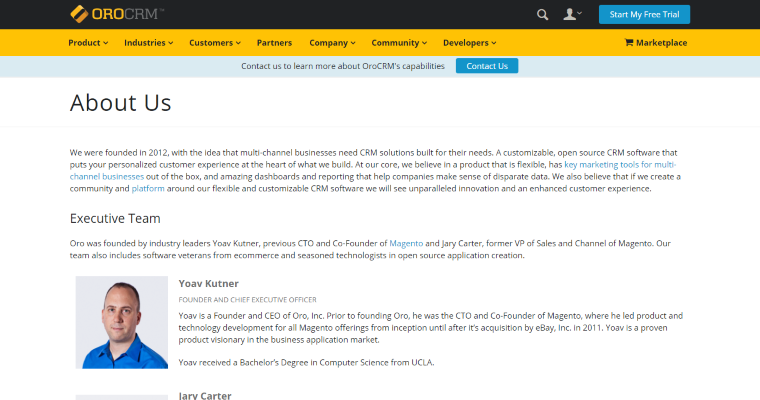 Team page of #2 Top Customer Relationship Management Program: OroCRM