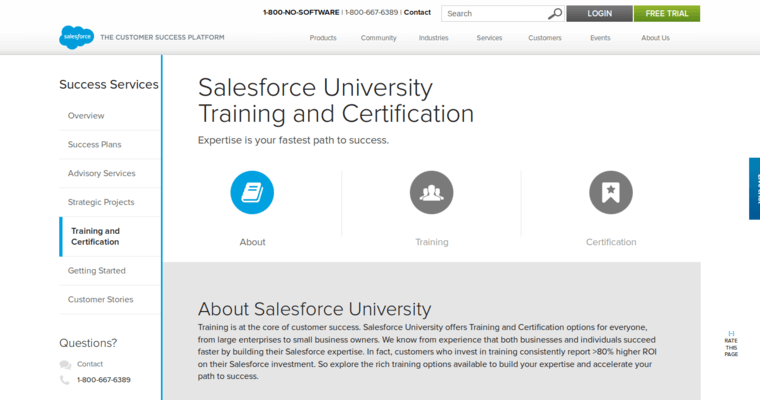 Service page of #3 Leading Customer Relationship Management Program: Salesforce.com