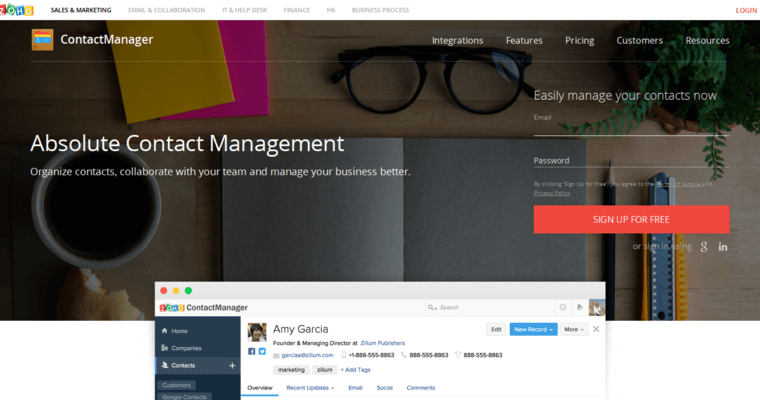 Contact page of #4 Top Customer Relationship Management Software: Zoho
