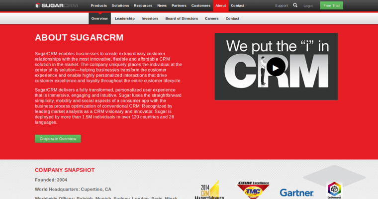 Company page of #11 Top CRM Software: Sugar CRM