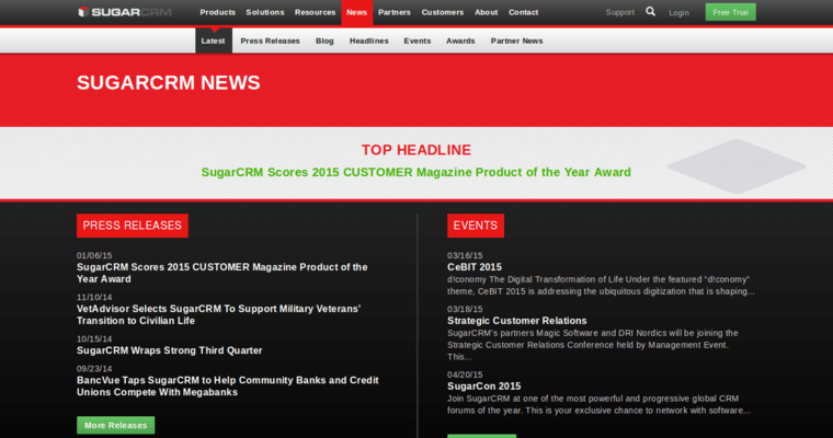 News page of #10 Top CRM Software: Sugar CRM
