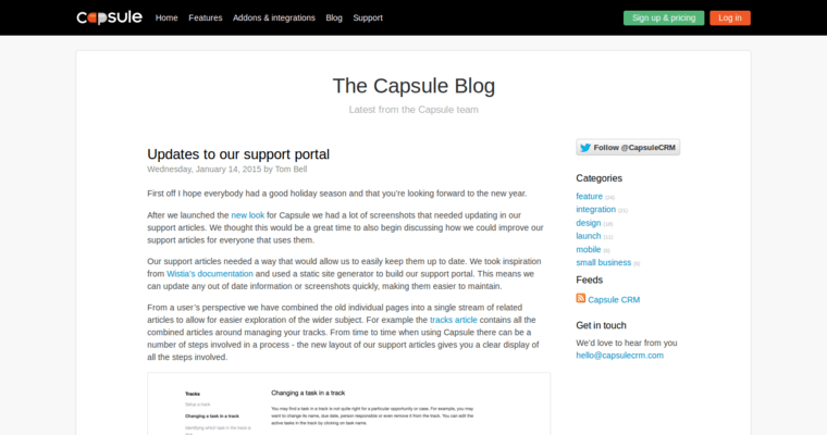 Blog page of #13 Top Customer Relationship Management Application: Capsule