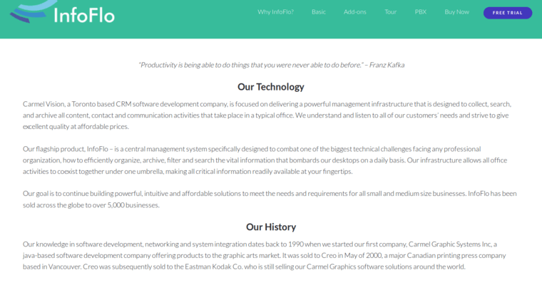 About page of #8 Top Customer Relationship Management Software: InfoFlo