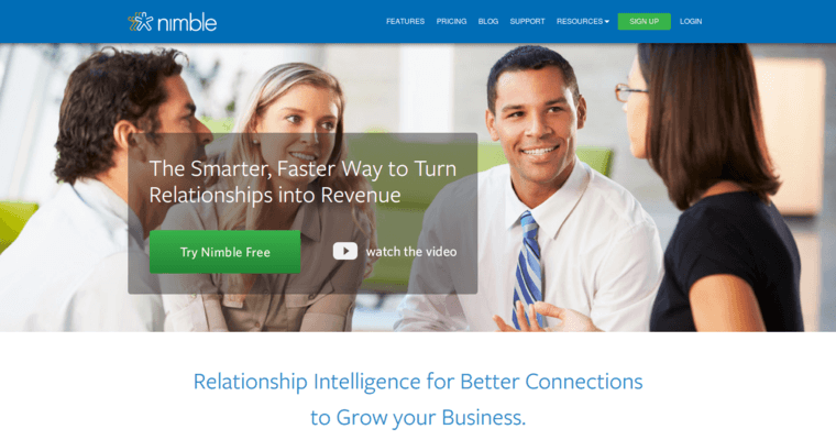 Home page of #19 Best Customer Relationship Management Program: Nimble