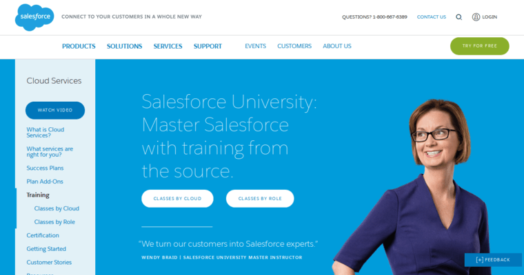 Service page of #3 Top Customer Relationship Management Program: Salesforce.com