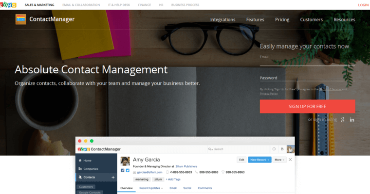 Contact page of #4 Leading Customer Relationship Management Software: Zoho