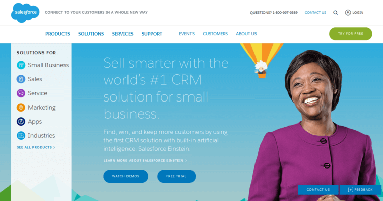Home page of #5 Best Customer Relationship Management Software: Salesforce.com