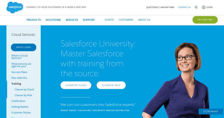 Service page of #3 Top Customer Relationship Management Application: Salesforce.com