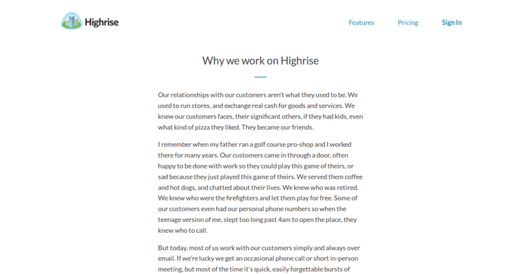 About page of #8 Top Customer Relationship Management Application: Highrise CRM