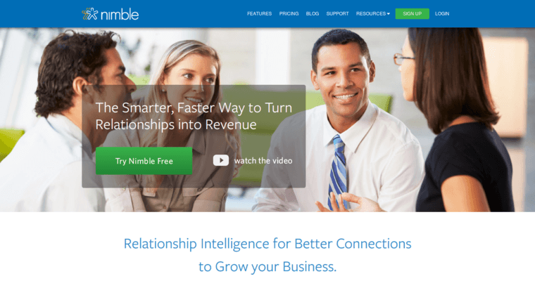 Home page of #18 Top Customer Relationship Management Program: Nimble