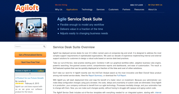 Service page of #9 Best Cloud CRM Application: Agiloft