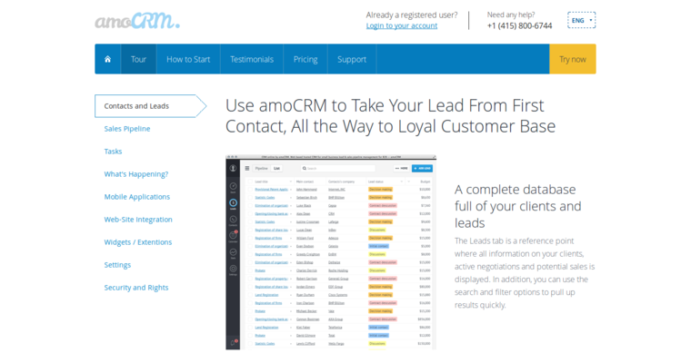 Contact page of #2 Best Cloud CRM Software: amoCRM