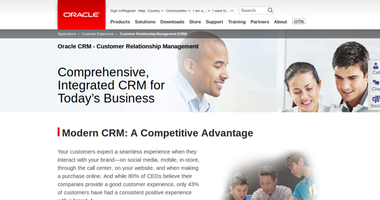 Home page of #3 Best Cloud CRM Solution: Oracle