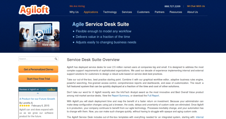 Service page of #4 Best Cloud CRM Solution: Agiloft