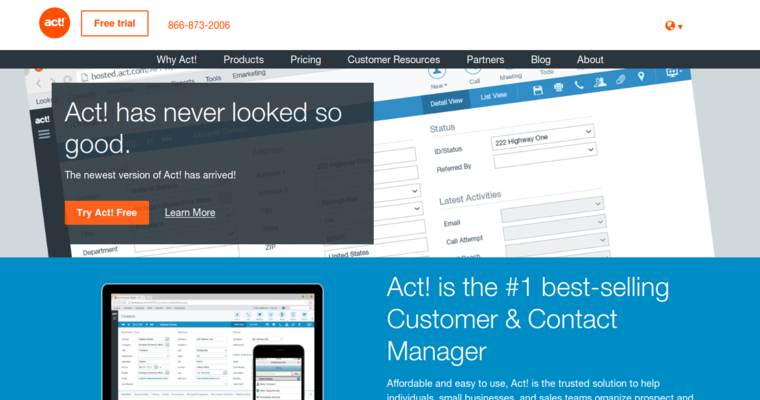Home page of #17 Leading Cloud CRM Application: Act!