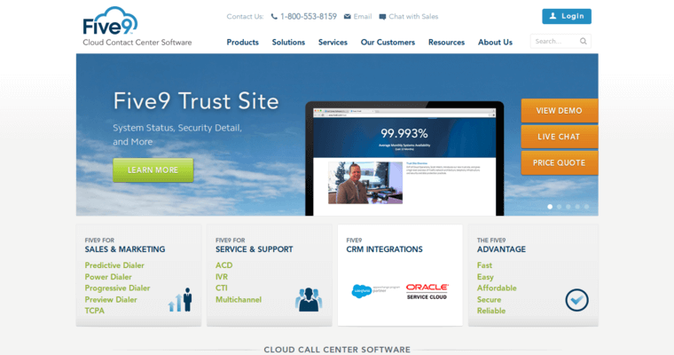 Home page of #6 Leading Cloud CRM Solution: Five9
