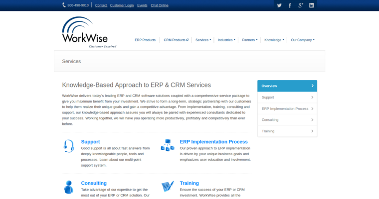 Service page of #1 Leading Enterprise CRM Solution: WorkWise
