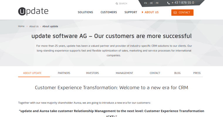 About page of #10 Leading Enterprise CRM Solution: Update