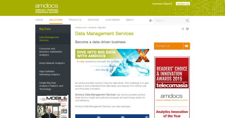 Service page of #5 Leading Enterprise CRM Software: Amdocs