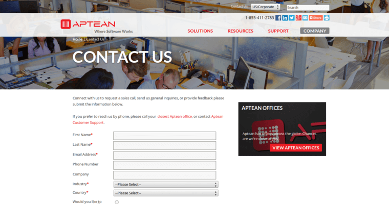 Contact page of #2 Best Enterprise CRM Application: Aptean