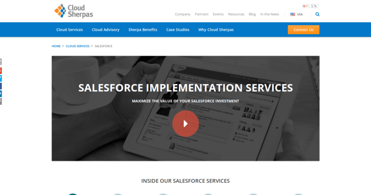 Services page of #8 Best Enterprise CRM Application: Cloud Sherpas