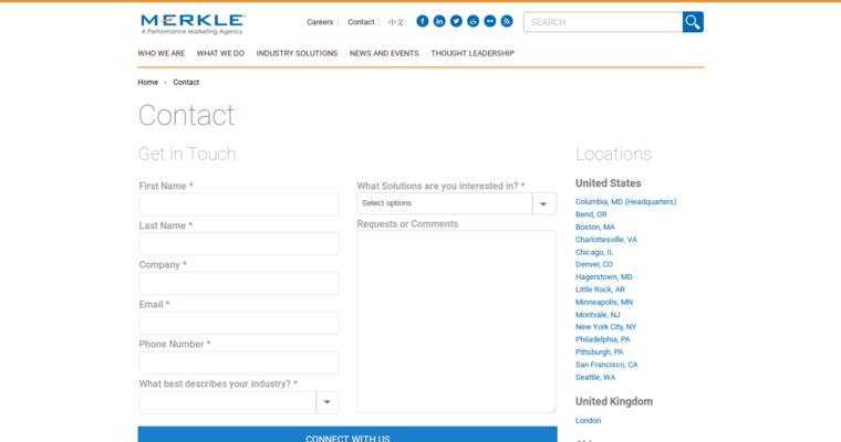 Contact page of #9 Top Enterprise CRM Solution: Merkle