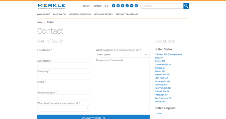 Contact page of #10 Leading Enterprise CRM Solution: Merkle