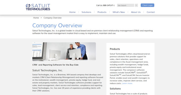 About page of #8 Leading Financial Advisor CRM Software: Satuit