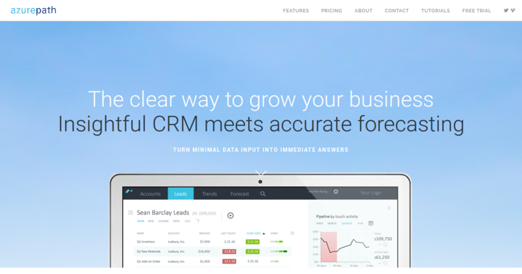 Home page of #6 Leading Financial Advisor CRM Software: Azure Path